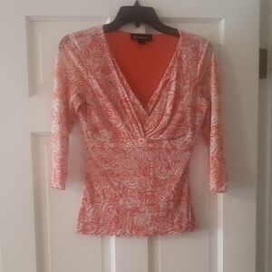 INC International Concepts Orange and White V-Neck Top